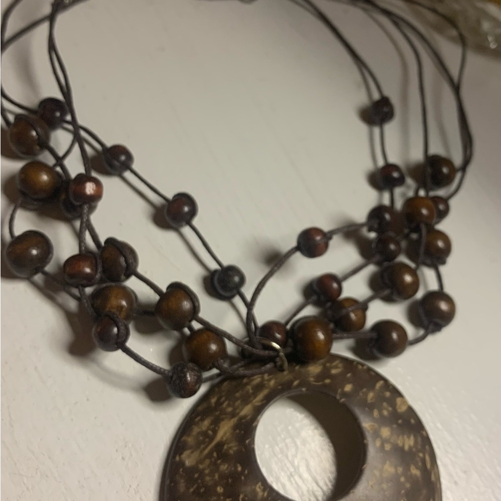 Brown Beaded Necklace with Circular Pendant